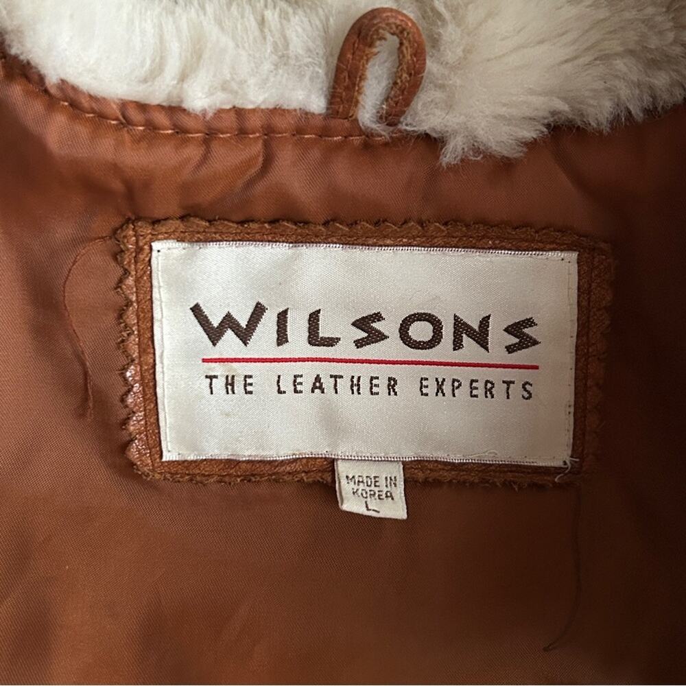 Penny Lane Shearling Trim Leather Coat Boho 70s Revival Oversized L Wilsons - Picture 10 of 16